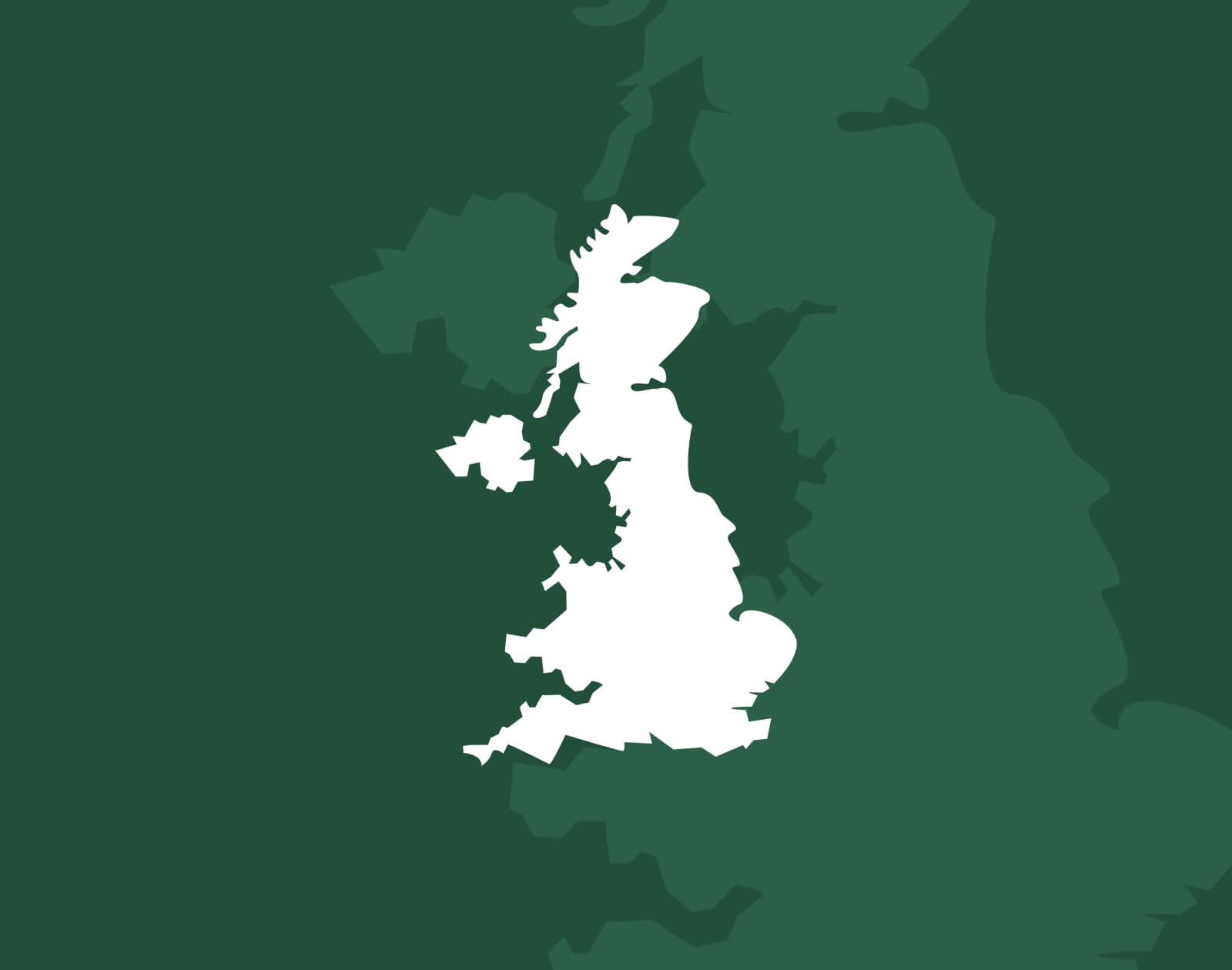 Silhouette map of the United Kingdom highlighting the geographical boundaries in white against a dark green background.